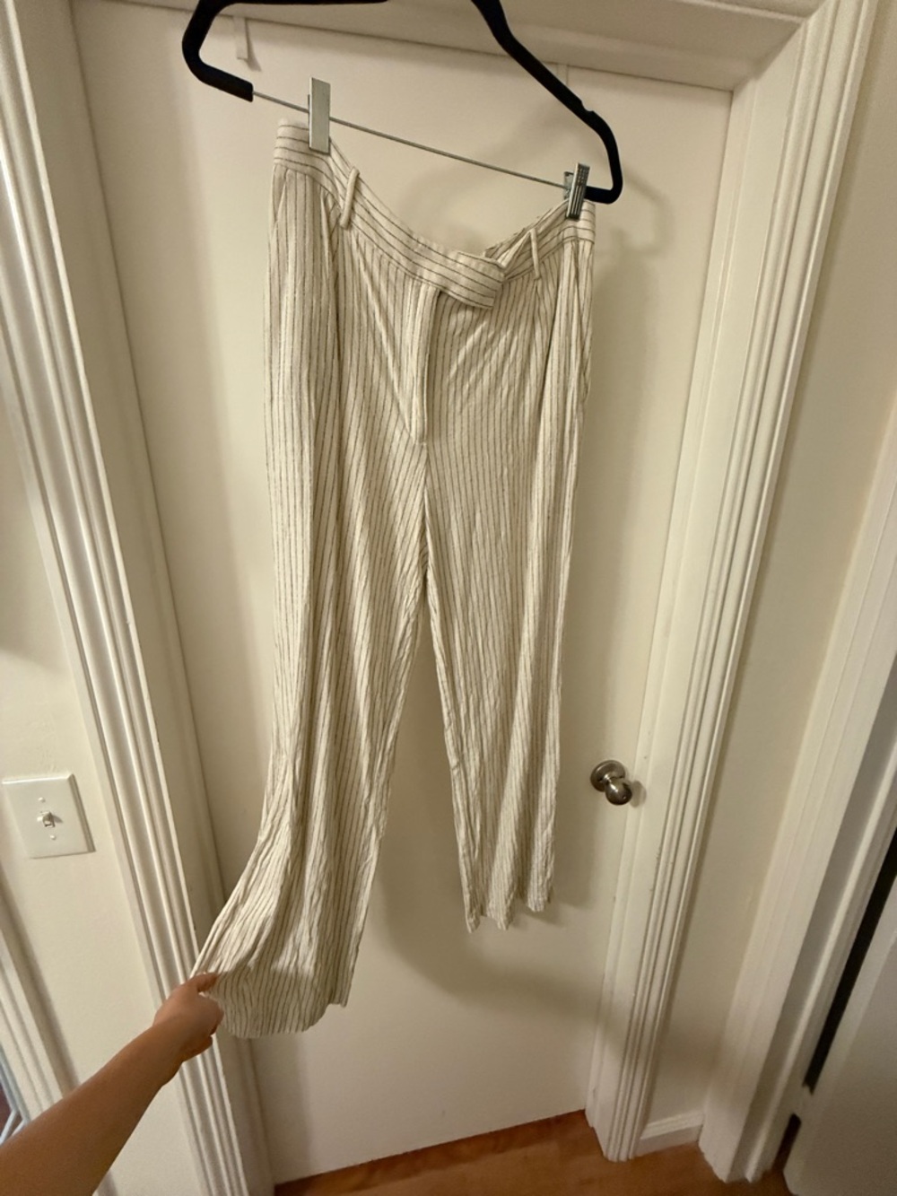 H&M Cream Striped Wide-Leg Trousers